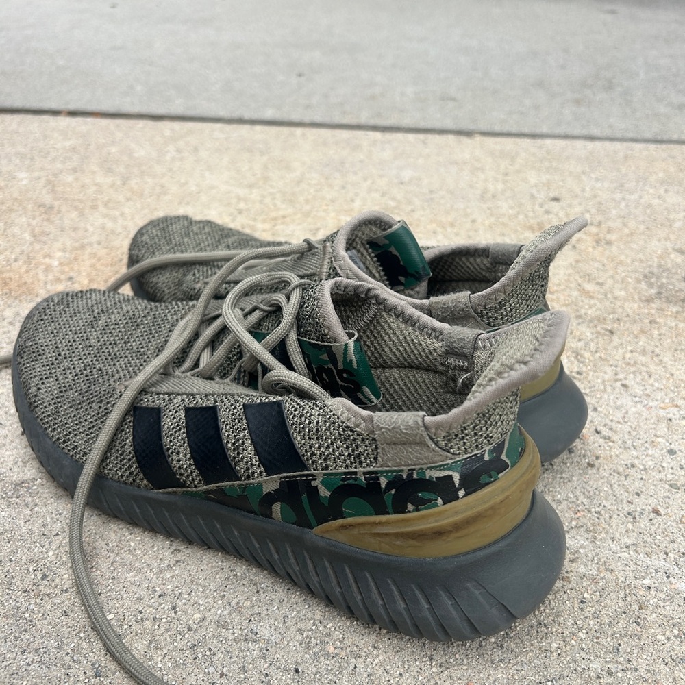 adidas Olive Knit Lace-Up Sneakers with Black Three Stripes - Picture 3 of 5